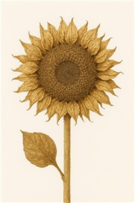 Skøn Solsikke Illustration til Dit Hjem - Oplev skønheden ved denne stiliserede solsikkeillustration, der tilføjer et strejf af naturlig elegance til dit rum. Dens detaljerede design og varme toner skaber en indbydende atmosfære, perfekt til ethvert hjem.