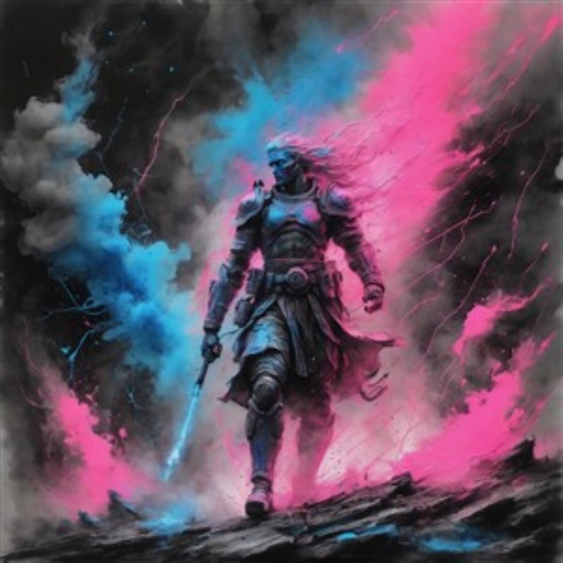 Neonkrigeren: En Futuristisk Heltehistorie - Oplev den dragende skønhed af Neonkrigeren, der træder frem i lysende blå og pink nuancer. Denne dynamiske kunst giver et futuristisk præg, perfekt til at inspirere og fascinere i dit hjem.