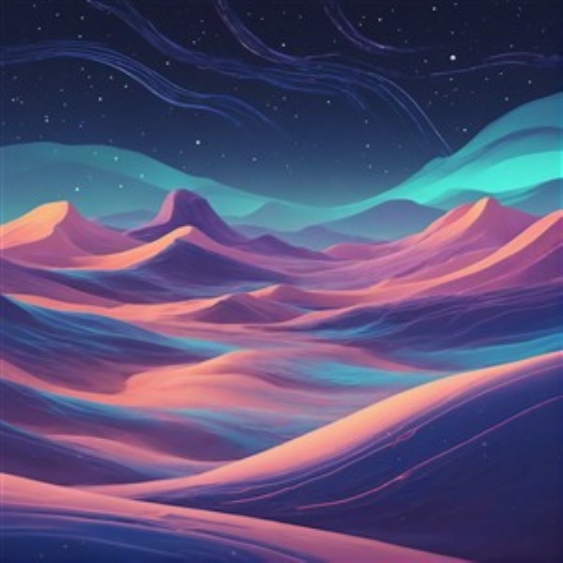 Magiske Bjerge Under Stjernerne - Oplev det fantastiske farvespil i dette abstrakte landskab, hvor bølgende bjerge møder en stjerneklar nat. Denne kunst vækker drømmerier og skaber en beroligende atmosfære i dit hjem.