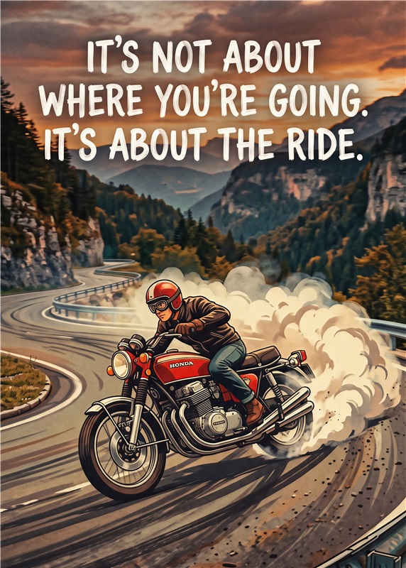 Rejsen Handler Om Oplevelsen - Opdag den frihed, som motorcykelturen bringer med denne inspirerende plakat. Med et ikonisk Honda-design og en kraftfuld besked, vil denne plakat motivere dig til at nyde hver eneste sving på vejen.