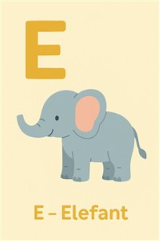 Lær alfabetet med den søde elefant - Denne livlige illustration af en venlig elefant bringer glæde til læring. Perfekt til børn, som skal opdage bogstavet E, mens de nyder de farverige detaljer.