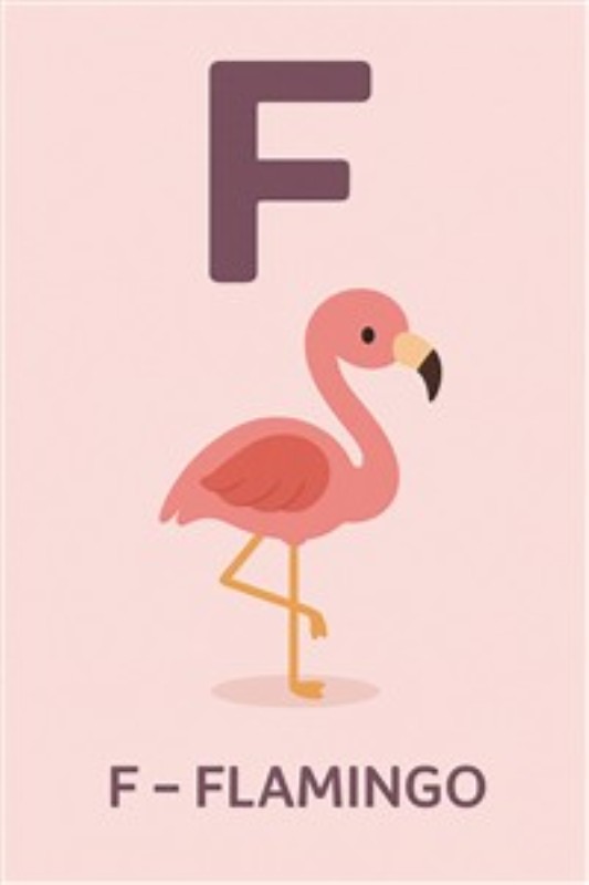 Flamingo Læring - Farverig Kunst til Børn - Bring liv til børneværelset med denne farverige flamingo illustration, der kombinerer læring og leg. Perfekt til at inspirere små opdagere til at lære bogstaver på en sjov måde!