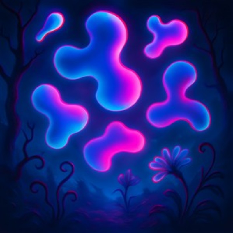 Neon Drømme: Et Abstrakt Univers - Dyk ned i et farverigt neonunivers, hvor glødende former svæver i en mørk, drømmende atmosfære. Dette værk tilføjer en moderne og futuristisk stemning til ethvert rum.