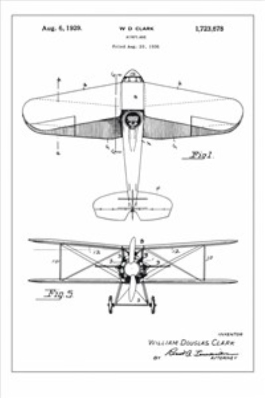 Klassisk Flydesign fra 1929 - Oplev skønheden ved flyvemaskiner med denne detaljerede patenttegning fra 1929. Den tekniske illustration indfanger både innovation og nostalgi, perfekt til den aerodynamiske sjæl.