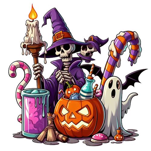 Halloween Magi med Skelet og Græskar