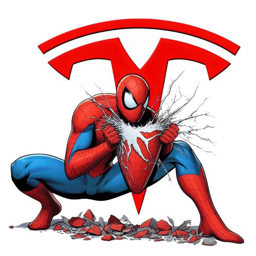 Spider-Man med Tesla-logo