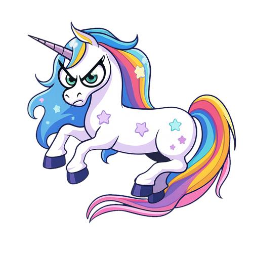 Surt Unicorn med Regnbuefarver