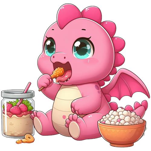 Sød pink drage med snacks
