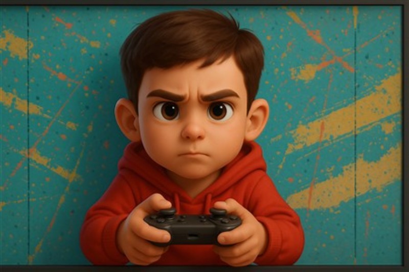 Intens Gamer i Fokus - Oplev den intense koncentration hos en ung gamer, der er klar til at tage udfordringen op. Med sit alvorlige ansigt og spillekontrollen i hånden bringer dette motiv energi og fokus ind i ethvert rum.