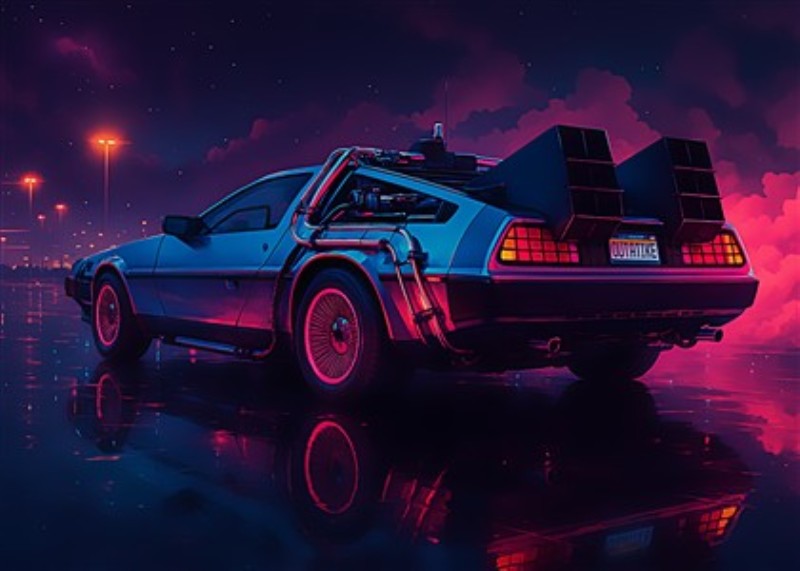 Neon Drøm: Retro Bil Under Stjernerne - Oplev den futuristiske charme med denne nydelige plakat af en retro bil badet i neonlys. Den våde vej spejler det lysende skær og giver en surrealistisk atmosfære, perfekt til enhver moderne indretning.