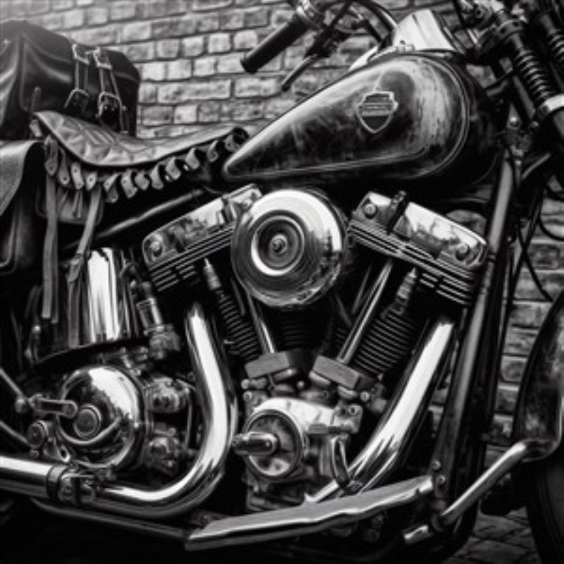 Vintage Motorcykel i Sort-Hvid Elegance - Oplev tidløs skønhed med denne klassiske motorcykel i sort-hvid. Detaljerne fra de kromede komponenter og det slanke læderudstyr bringer et strejf af nostalgi til dit hjem.